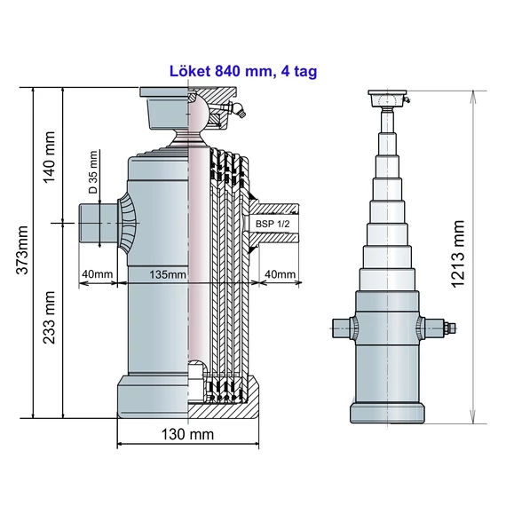 7t 84cm löket, 4 tagos hidraulika munkahenger 373mm zárt hossz, 7t